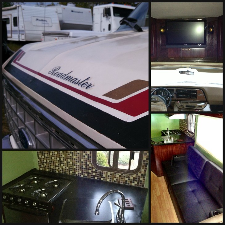 The Roadmaster sticker on the hood was remade, the flat screen with stereo and subwoofer added, to the couch and kitchen completely redone.